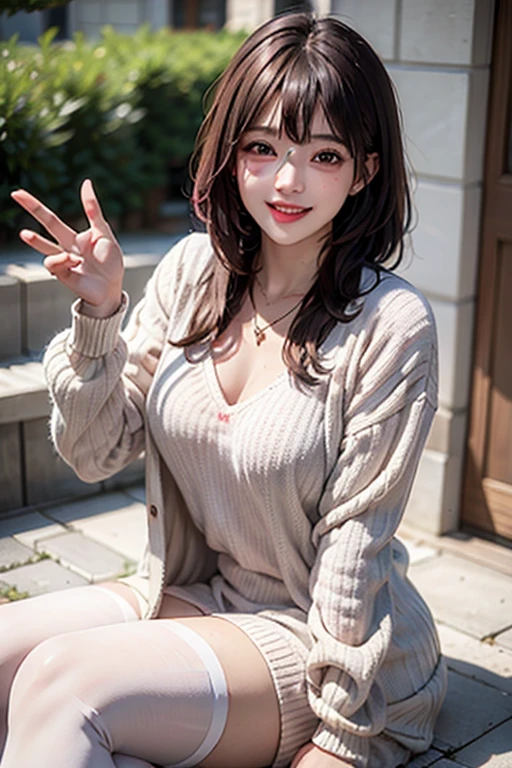 One 20 year old woman squatting to play with a puppy,soft lighting, perfect face,smiling,perfect figure,random hairstyle,overcoat,dark blouse,cream colored skirt,narrow shoulders, wide hips,