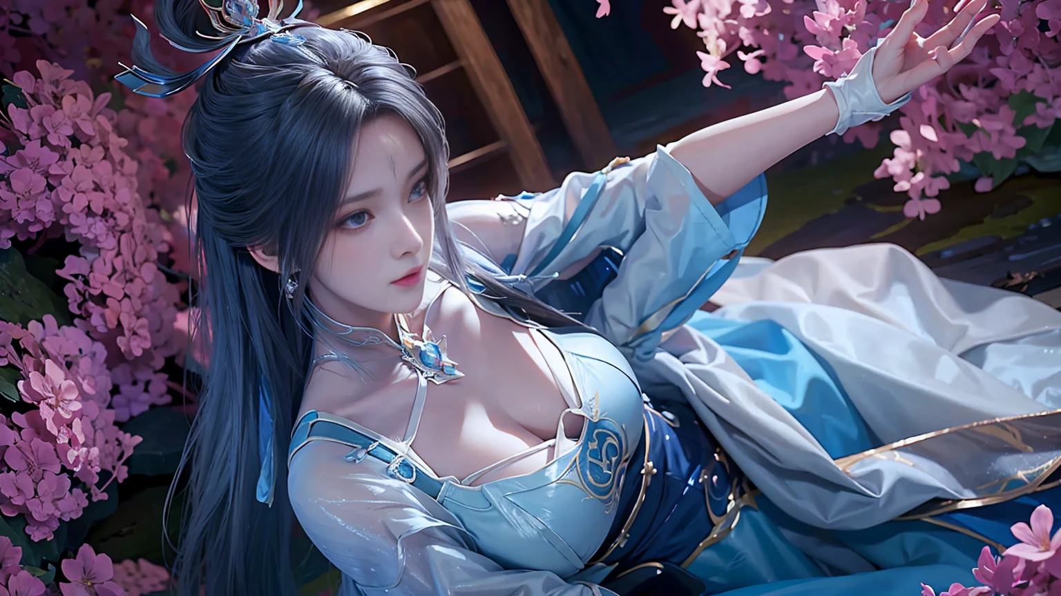 1 girl Girl's masterpiece, high cold Korean makeup, Seductive Korean faces,temperament,smiled,The perfect combination of water and dragon,Snowflakes,lightning , The dragon, and various intricate embellishments,There are luxurious accessories and gorgeous and luxurious and complex Xiuhe Han clothes light pink,A tight face with a tall nose and a tall figure,The picture is real, mixed with conceptual art, Antique and modern are a perfect combination, the picture is dazzling,surround,Radiant,Cumbersome concept art,8K picture quality, best quality and most detailed composition