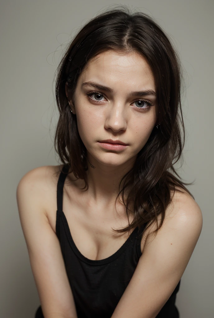 Straight shiny dark brown hair, Kylie Quinn, realistic, (RAW photo), (realism: 1.8), (gloss red lipstick, many eyelashes, dark black eye shadow, shy, blushing, high quality, high resolution, realistic sea beach , chromatic aberration, caustic, wide light, realistic dark fair glossy skin, deep skin texture, skin detailing, (21 year old woman), stylish girl, womens pent, t-shirt, lots of exposure, nice pose, visible 8k resolutions,