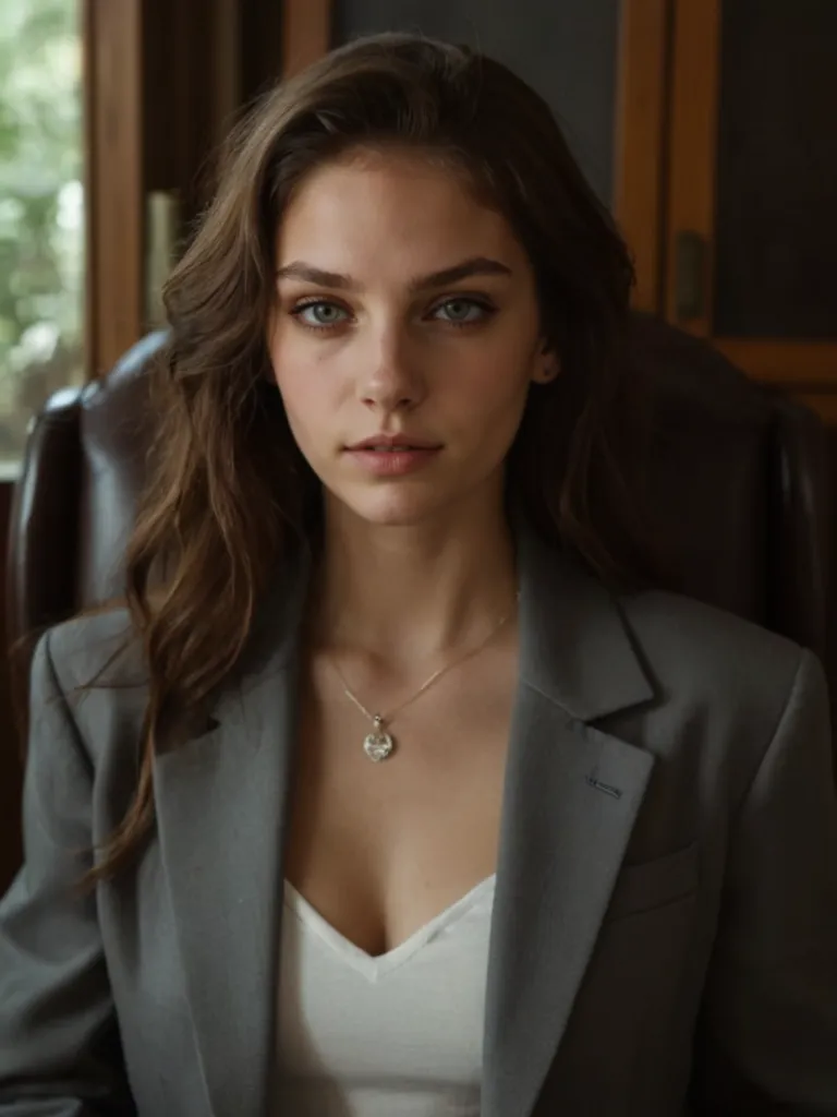 (closeup) Portrait of pretty young (18-year-old) pale milky white skin Caucasian (futurasienna5000v5) ((Crossed legs and relaxed shoulders for a confident presence.:1.07)), (flat chest:1.15), outdoor, BREAK (brunette Waterfall Braid: A cascading braid that wraps around the head like a waterfall, adding a touch of whimsy and romance.), no makeup, long dainty necklace, ((elegant, classy, (white oversized blazer) and Pale yellow button-up blouse with skirt)) , <lora:epi_noiseoffset2:1> BREAK (magazine cover:1.10), BREAK (masterpiece, extremely detailed skin, photorealistic, heavy shadow, dramatic and cinematic lighting, key light, fill light), sharp focus, BREAK location is (outdoor Vancouver, Canada), <lora:ClothingAdjuster3:-0.4>