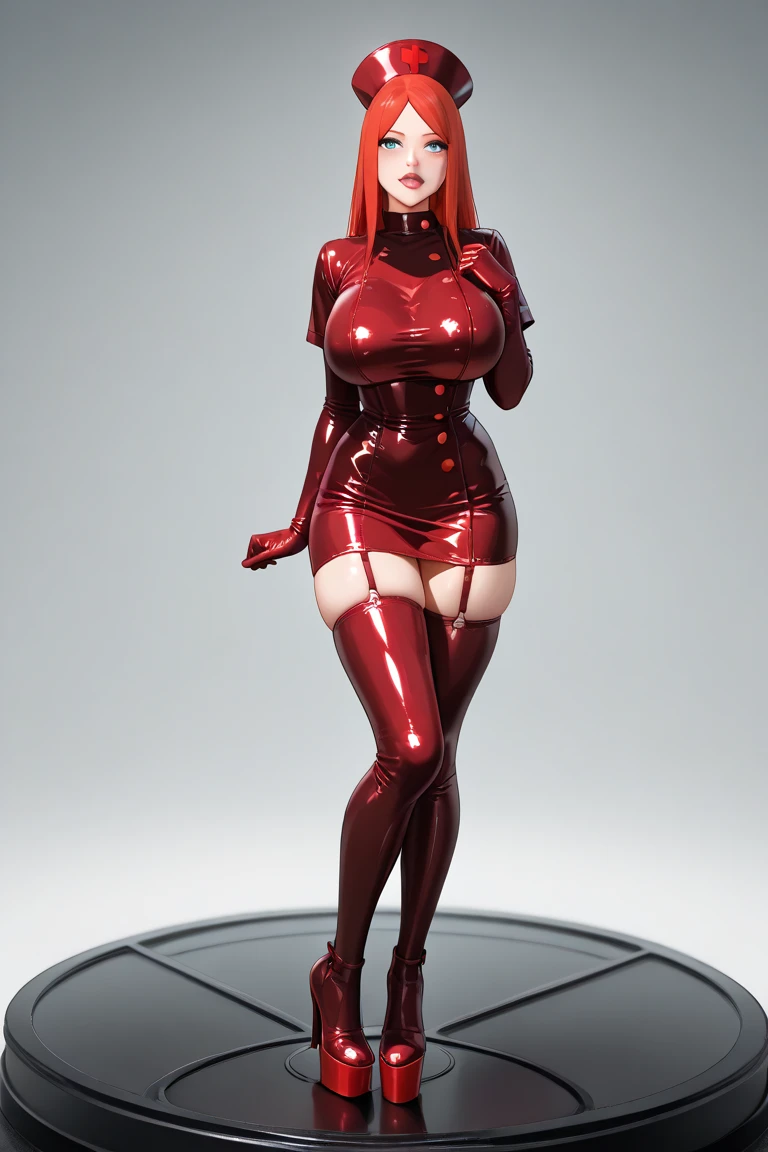 (full_body)、Woman、red_background、(big_breasts:1.5)、figure