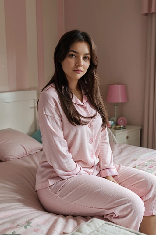 шедевр、8k、32K、premier quality、(Une jolie femme japonaise:1.1)、detail representation、1 fille en、elegant、23 ans、(s Pyjamas:1.2)、un lit、(se frotter les yeux、somnolent:1.1)、Enclin、Tir de cowboy、(light makeup)、sourire、zoomed out