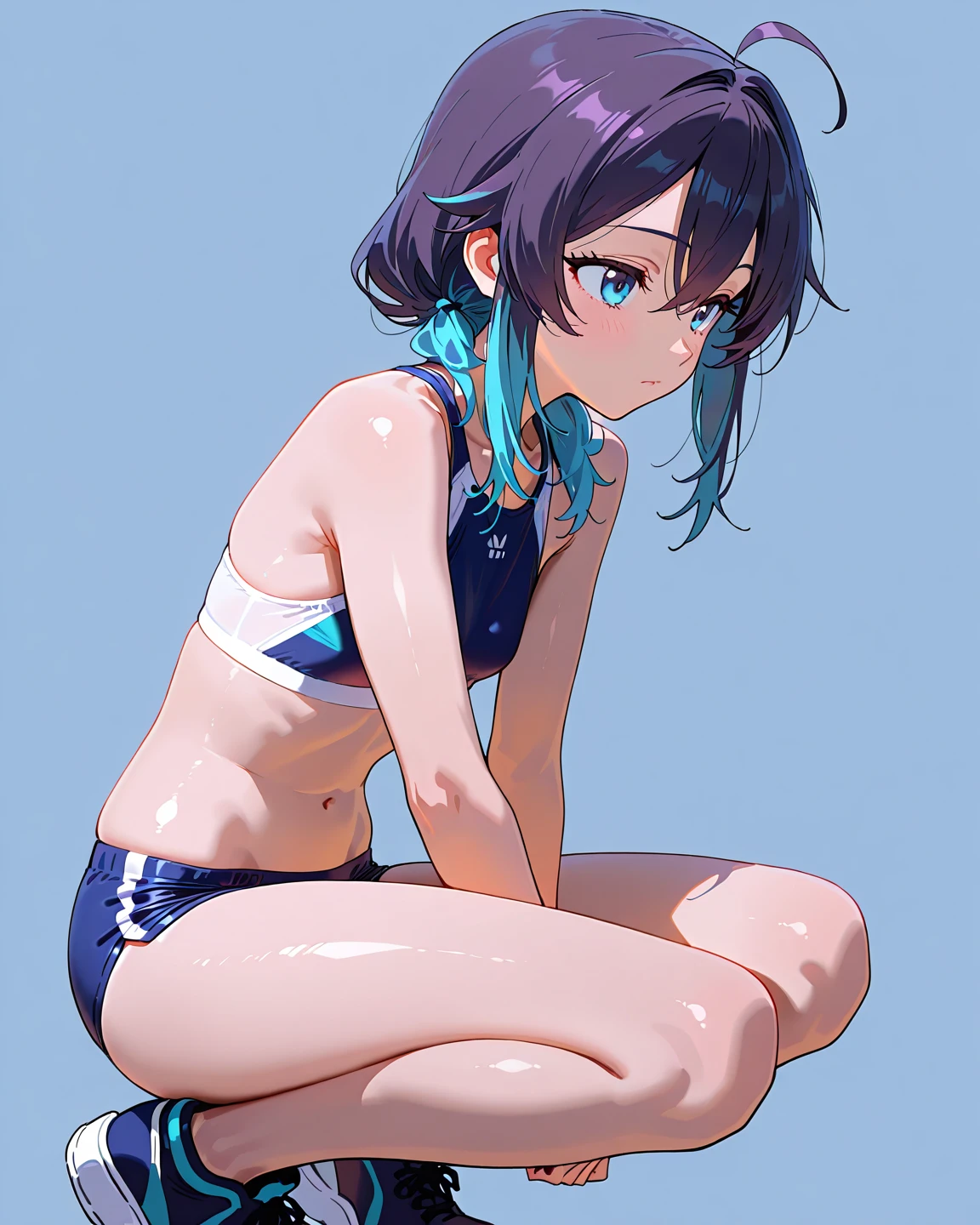 side,Arms folded behind back,side汗,She spread her legs,