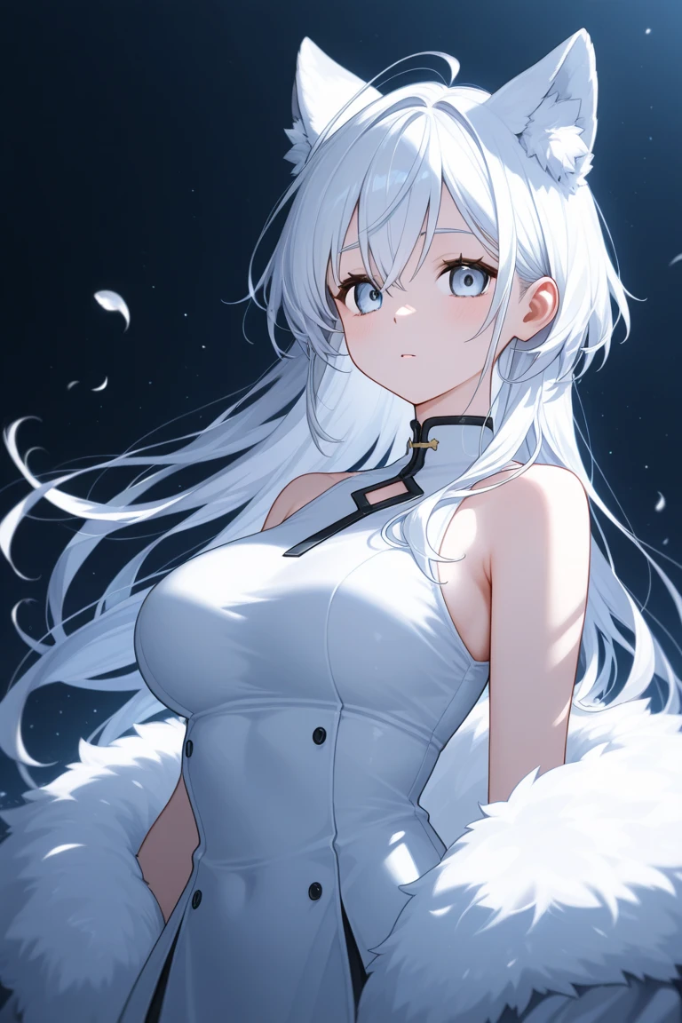 The head loli-type double ponytail,Large raised breasts,Wearing a white dress