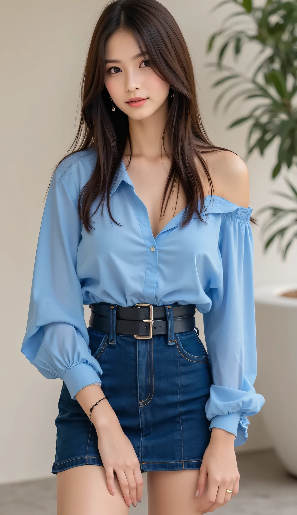 This table top masterpiece showcases the highest quality of Japanese craftsmanship with its highly detailed and finely crafted shape. The intricate design, captured in stunning high resolution 8K wallpaper, showcases a 20-year-old girl dressed in autumn clothes, embodying an alluring and seductive aura. Her wavy hair cascades softly around her face, framing her cute expression and natural color lips. With a bold and confident pose, she exudes sexual charm through her seductive smile. The Harajuku fashion aesthetics of this masterpiece add to its dynamic and beautiful form, making it a true work of art that is sure to leave a lasting impression.