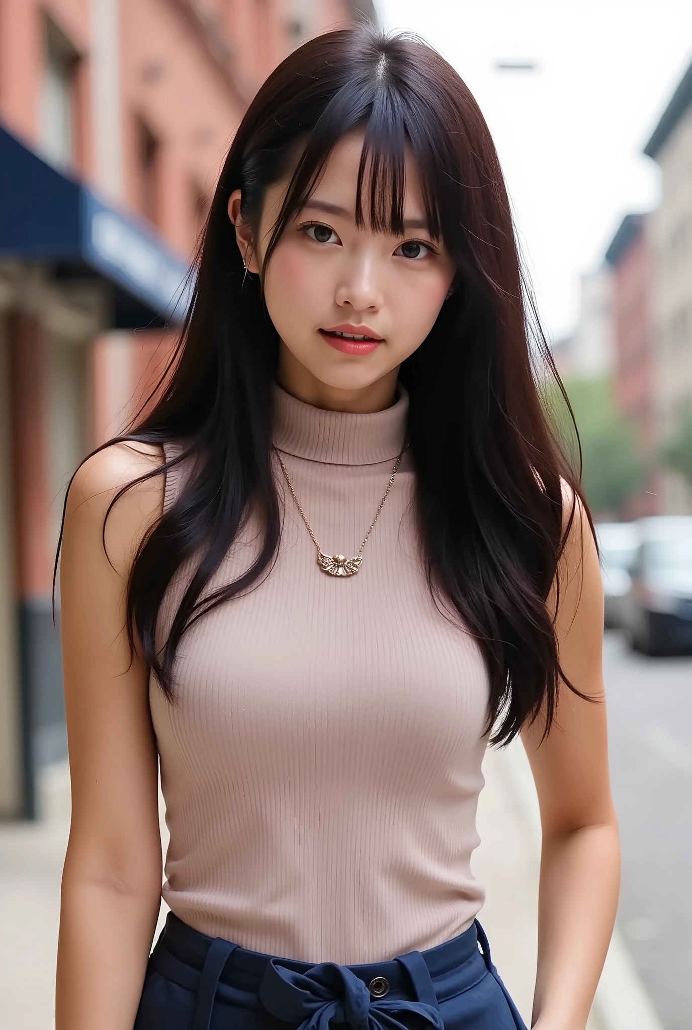 long hair girl，brace vest
