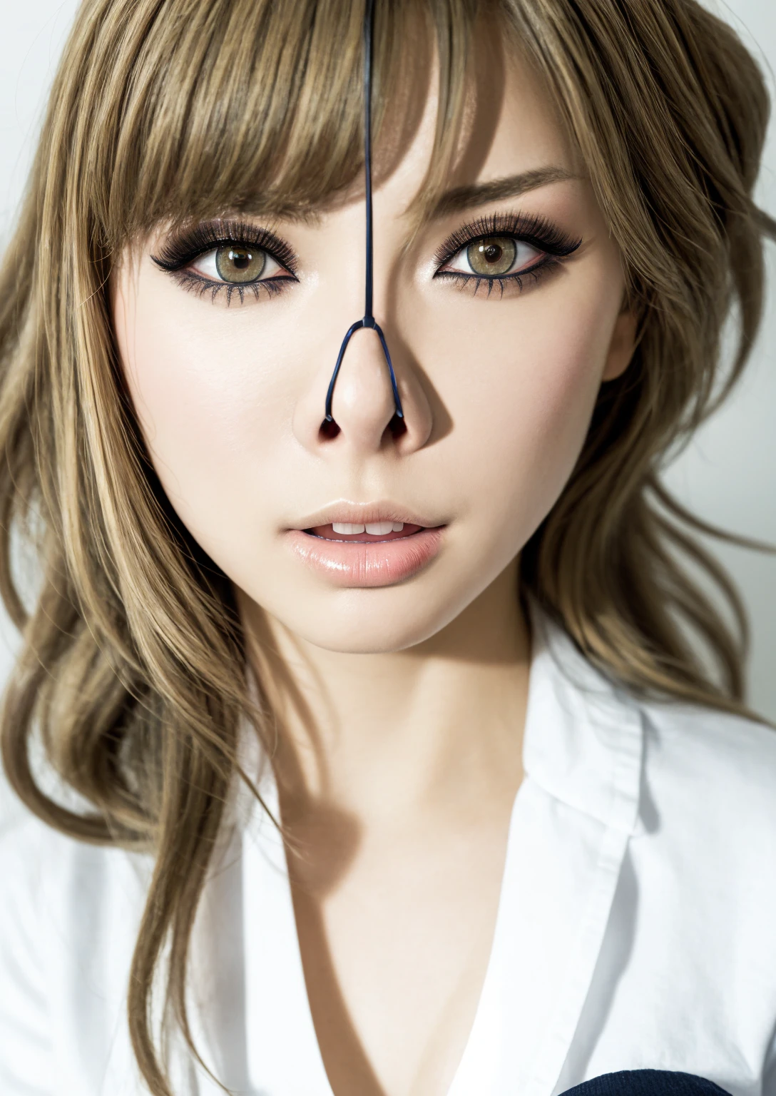 Fashion trendy beautiful and attractive woman, ,(Highest quality realistic textured skins:1.4), fine eyes, detailed face, high quality eyes, focus the eyes clearly, nose and mouth,face focus, Super close up of face gentle and charming Chinese beautiful woman, delicate and sexy clavicle, attractive oval face, double eyelid, Smart peach blossom eyes, pink lips, small nose, bare shoulders, focus on face, close up of face, ultra high resolution, Super detailed, full body photo, ,cinematic lighting,rim light,((completely naked)),(((((nsfw))))) ,((blond hair color)),((blond eyebrows)),(short bob hair)