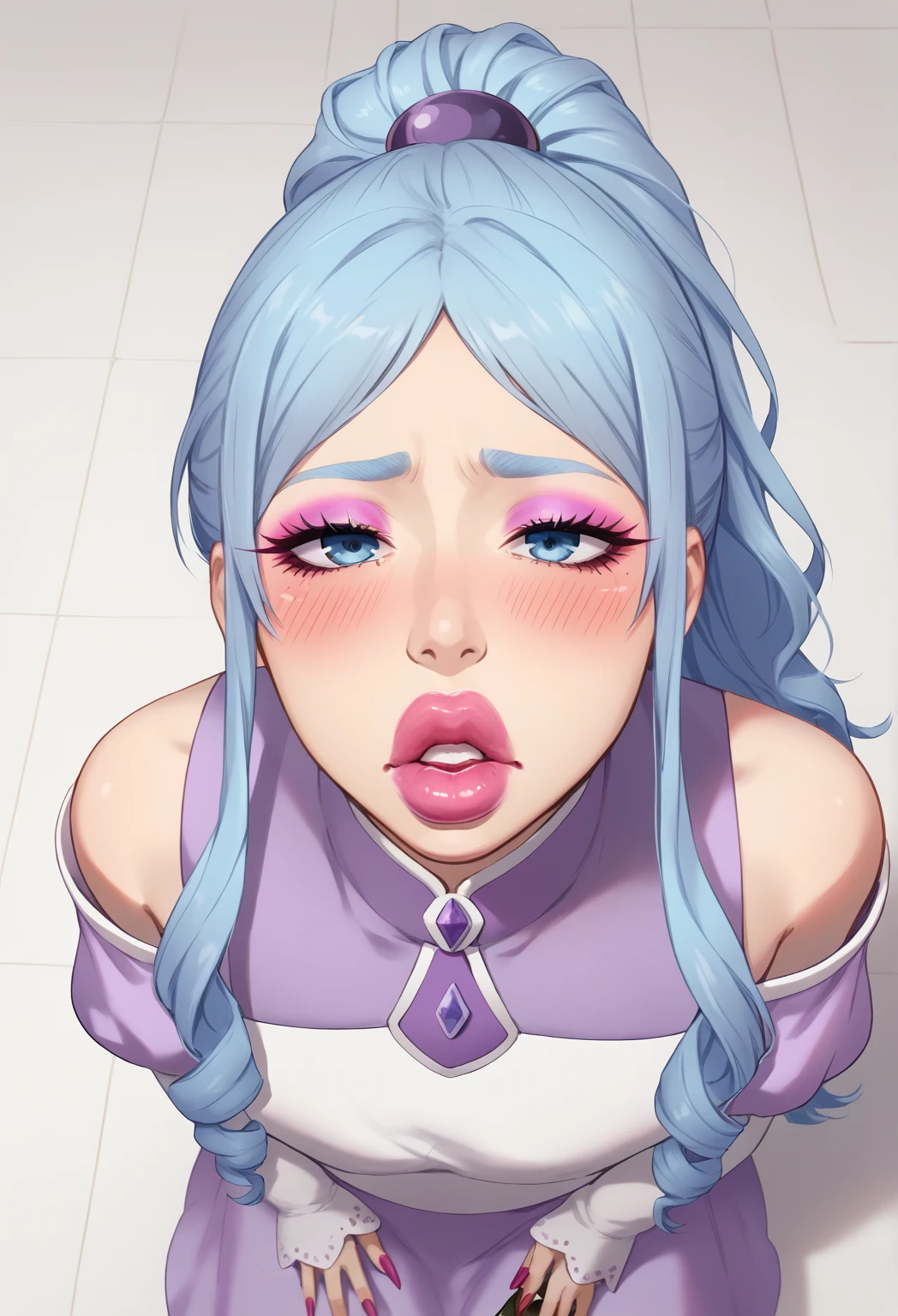 (8K, Raw photo, Best Quality, masutepiece:1.2), high-definition RAW color photography, professional photograpy, (Realistic, photographrealistic:1.4), ((Best Quality)),1girl in,Perfect eyes,Huge breasts,(Korean idol face:1.5),(Menhera Face:1.1),(Jirai Makeup Face:1.5),(Pink Eyeshadow:1.2),
Bedrooms,on the beds,,
blush, Sweat, , Blurry, Lying,Drooling,Wet,get sweaty,Luster,Looking at Viewer,
1boy,POV,POV ,,vacuum ,(all the way to the base:1.5),,Grab the root,Contain in mouth ,At the back,(:1.3),(cum on facial:1.3),