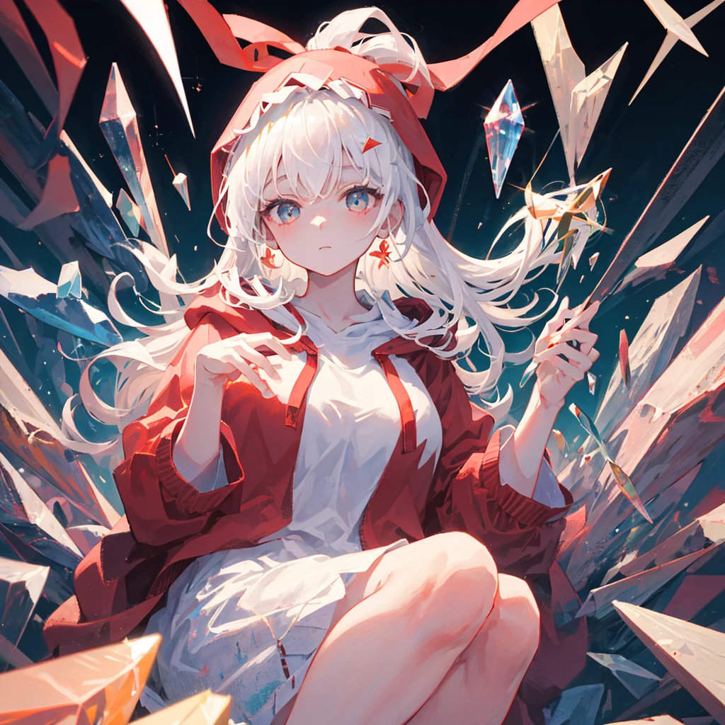 One beautiful blonde girl、red eyes、icy、icicle、glacia