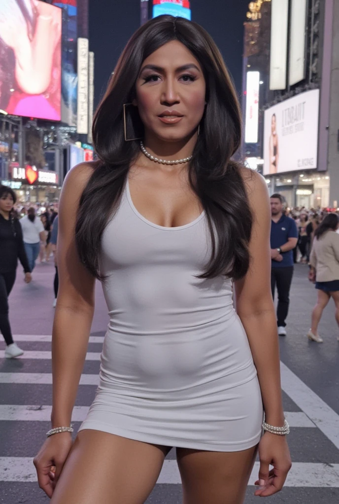 hires full body image of naked nayanthara walking on paris fashion week, totally naked, lookin at the viewer seductively, naughty smile, hourglass figure, curvy, swooping breasts, pierced nipples, deep fleshy pierced navel, wide hips, thick muscu;ar thighs, legs wide open, exposing hairy pussy, hairy pussy, 35mm lens, photorealism, high definition, 4k, HD, paris fashion week background, soft neutral diffuse light, low angle front view
