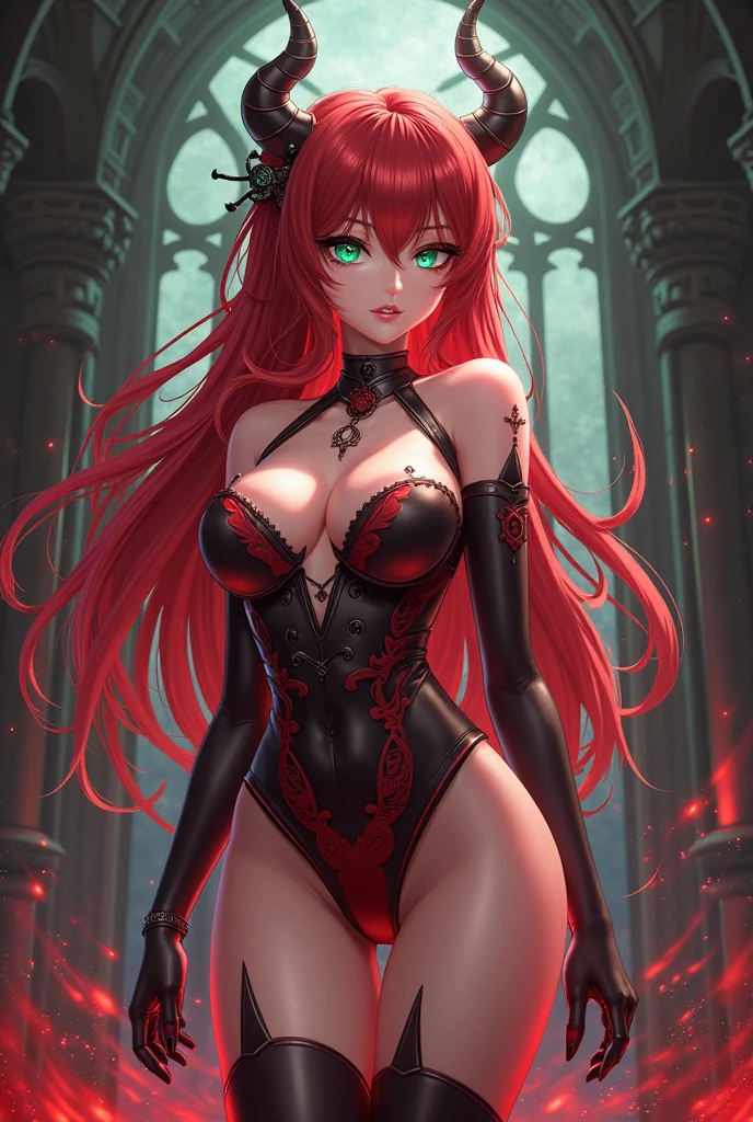 (((((Big ))))) Rias Gremory as a sexy Vampire, skinny, slim thick, small waist, 8k, carabet, brothel, UHD, curvy accentuated body, SMILING