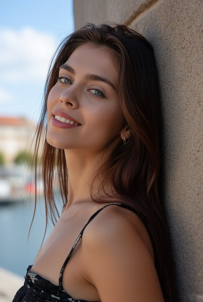 Beautiful girl,Young French girl,19years old,Fashionab,vests,hot pant,long leges,Wear slippers,White skin,Delicate facial features,largeeyes,long eyelasher,Blushlush,vred,Unhappy,scowling,Pout,Urban outdoors,Full body photo,in a panoramic view,Raised sexy,Height is 170 cm,Weight 45 kg