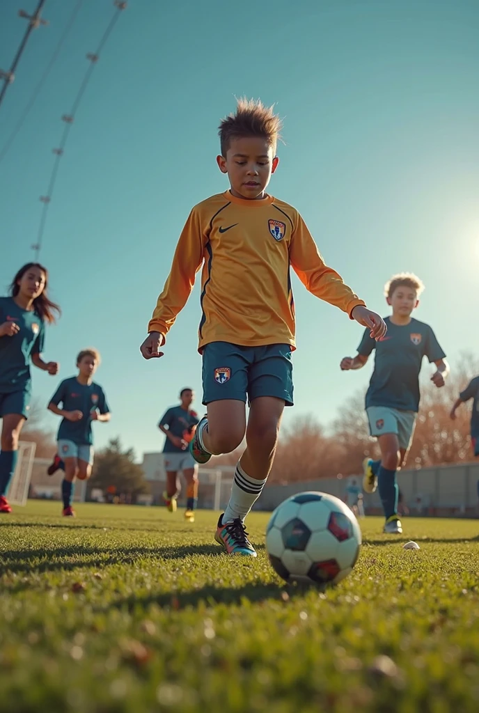 School childrens football playing