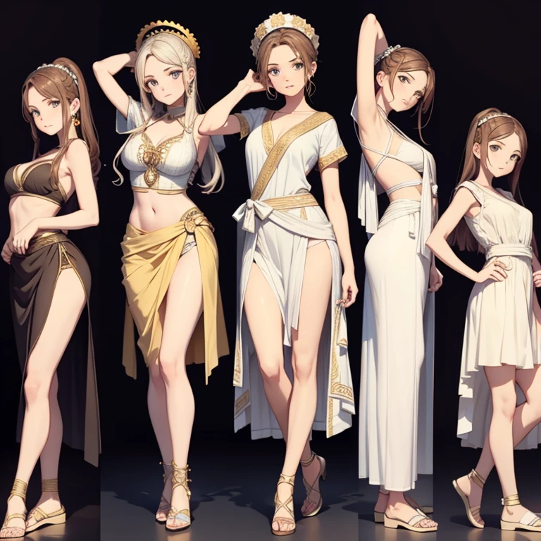a group of witches offering services in the middle of an alley, three girls, multiple girls, sexy, short dresses , night , medieval city , fantasy girls , smile , blonde hair , red hair , snow city