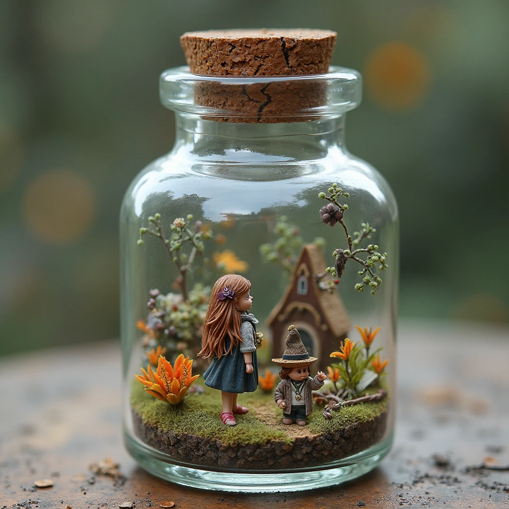 (a little girl), charming, bottle, in glass bottle, nature, flowers, masterpiece, best quality, high realistic, <lora:Bottle_Sora:0.4>, (masterpiece,best quality:1.5)