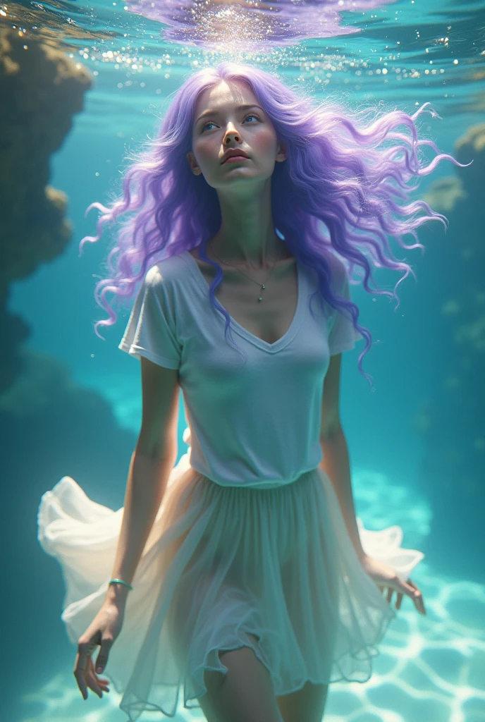1girl in a white wet dress floating deep under water, deep darkness of the ocean, only darkness and empty space in the background, bright purple fractals surrounding the woman light up the darkness, sparks, fractalized, cinematic lighting, [[colorful sparks and swirls]], her long bright blue glowing hairs are floating widely and freely in the water
breathtaking scene, very detailed, masterpiece,
 <lora:fractalized:0.3>, 
<lora:more_details:0.4>,
 <lora:glowneon_xl_v1:0.7>,