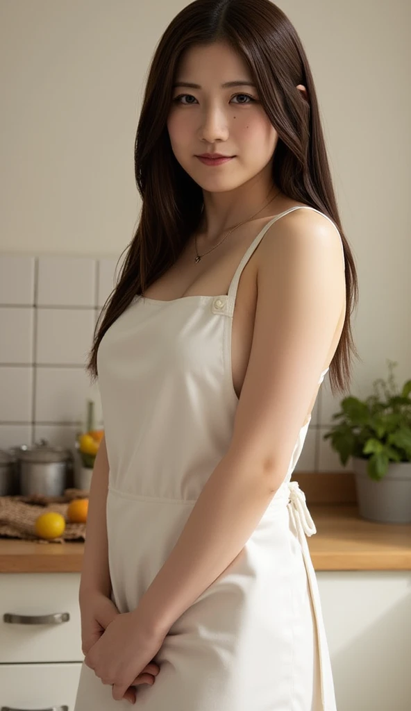 hightquality、masterpiece、ultra res、cute girl face、kitchin、barechested、pinafore、Naked apron、full bodyesbian、Famous actresses of Japan、very beautiful face