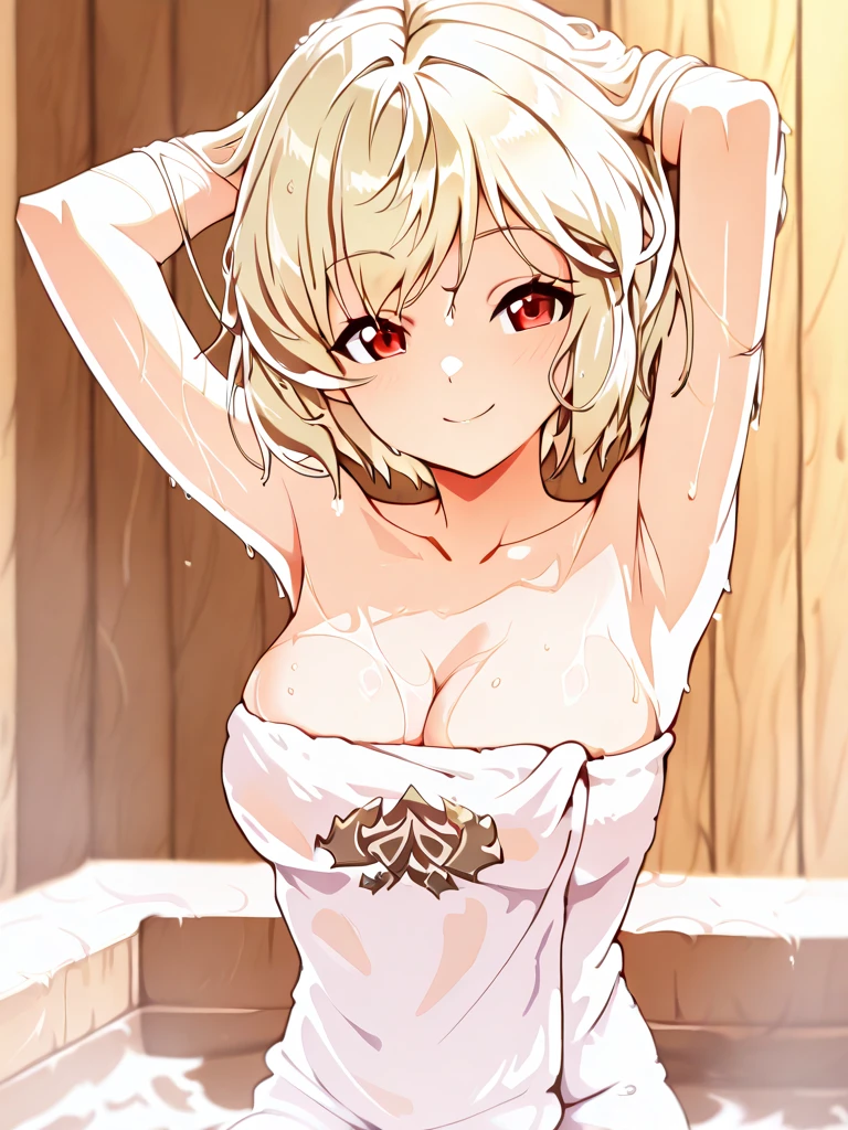 photostudio、gray wall、Standing in sexy pose,gold necklace、Pearl Earrings、photostudio、gray wall、look at the camera、thighs ,(((white background)))、short hair、Transparent white silk panties、Topless、