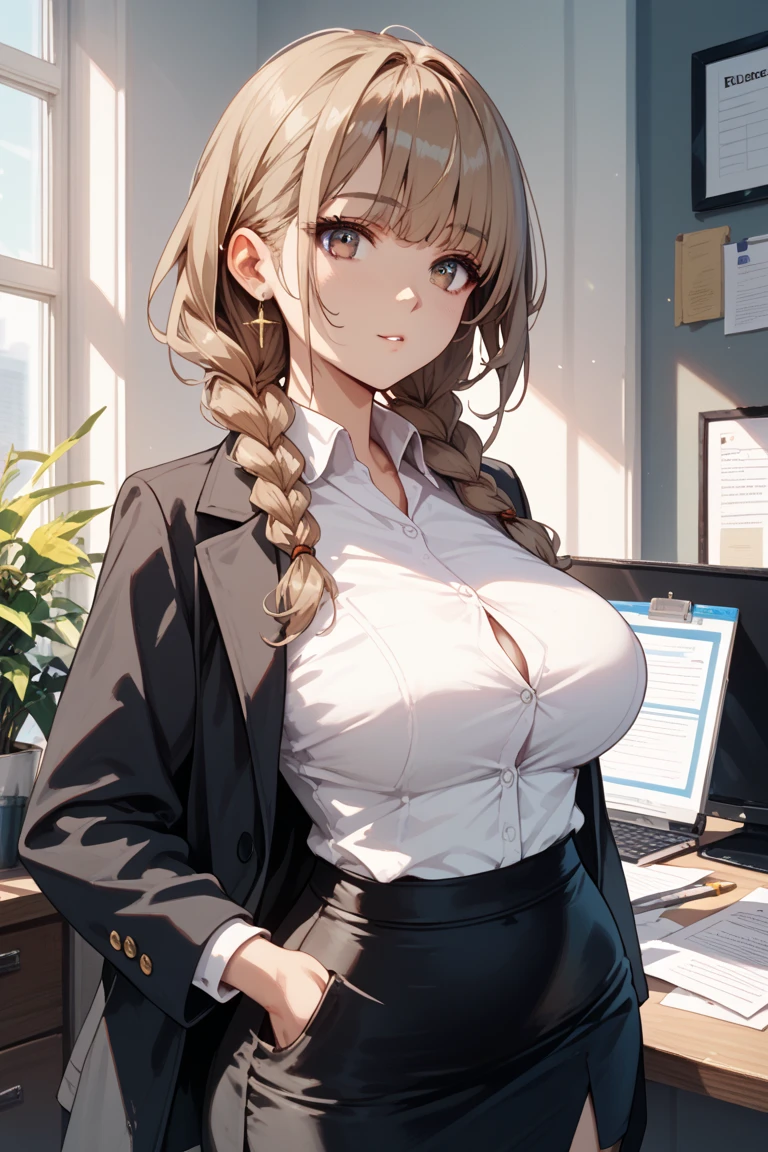 Office worker, sexy pencil skirt and white shirt