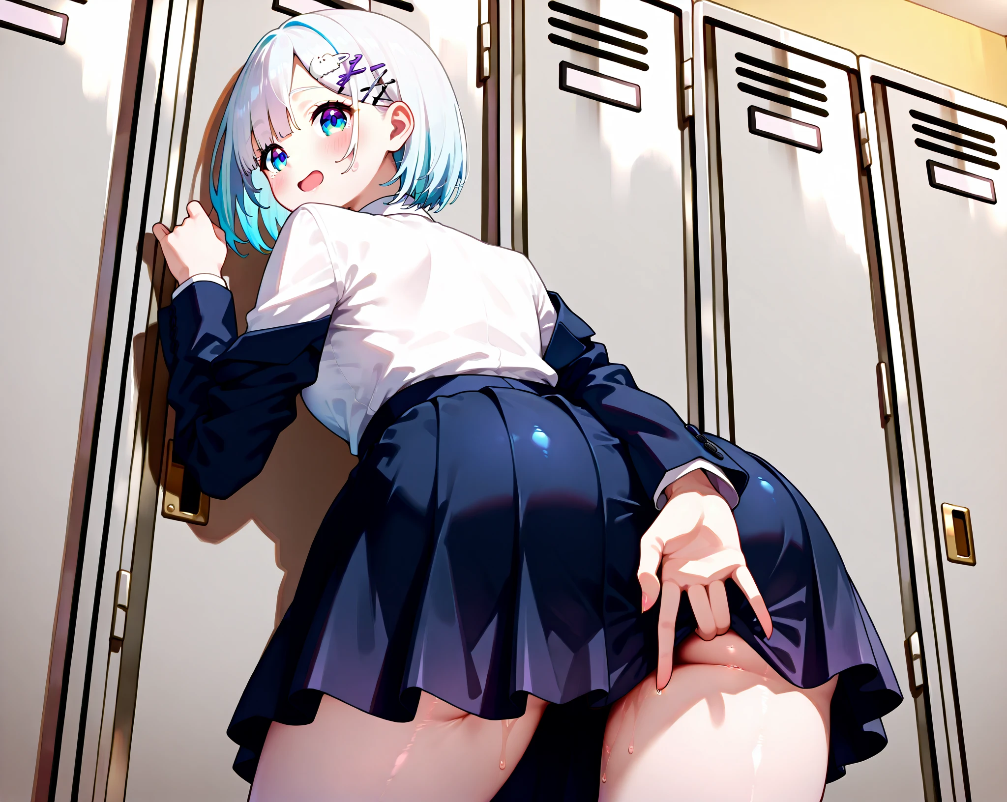 (8K, 最High quality, Tabletop:1.2)、超High resolution、Bright blue hair、blue eyes、 girl、Small 、Braided half bob hair、uniform、Me in a knitted cardigan、 girl、Looks about 15 yearMusume、In the classroom、quality, High resolution, Very detailed, Detailed Background, Perfect lighting、masterpiece、Best image quality、最High quality、 (cryin) ,Cute Characters, Most detailed, High quality、(missionary, 1boy, penis, lying, vaginss pov, spread sex, nsfnose blusique angle、Sh Hairy fine and beautiful bright eyes、 scared、Very detailed, clear and beautiful face, Being stripped of clothes、 clothes、Slender body、Awards, Anatomically correct、((Scared))