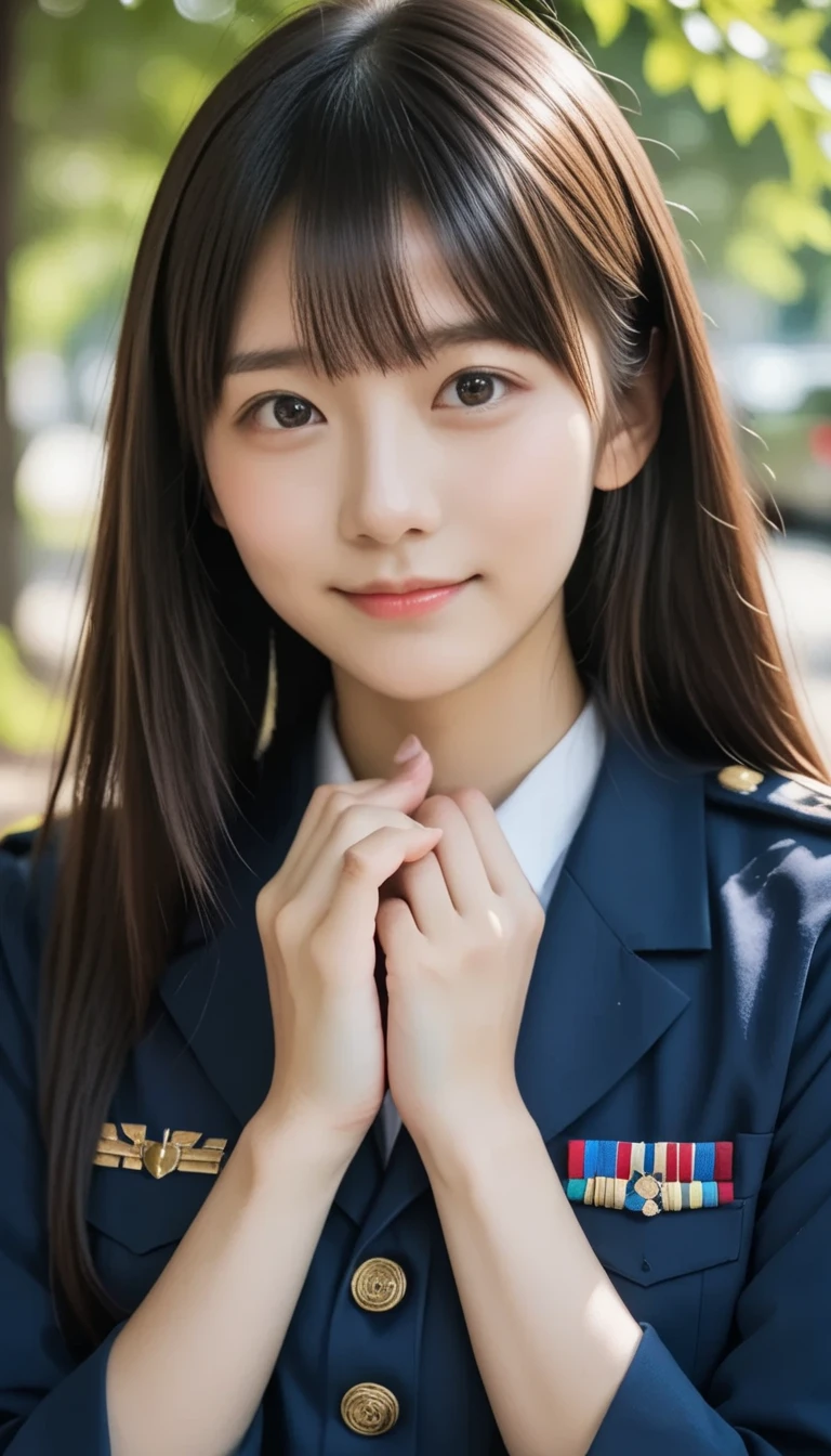 one teenage cute girl in uniform, (masterpiece, best quality:1.2), ultra high res, (photorealistic:1.4), detailed skin, cinematic lighting, friendly, intelligent, conversation engaging, happy, kind, energetic, cheerful, creative, with sparkling eyes and a contagious smile