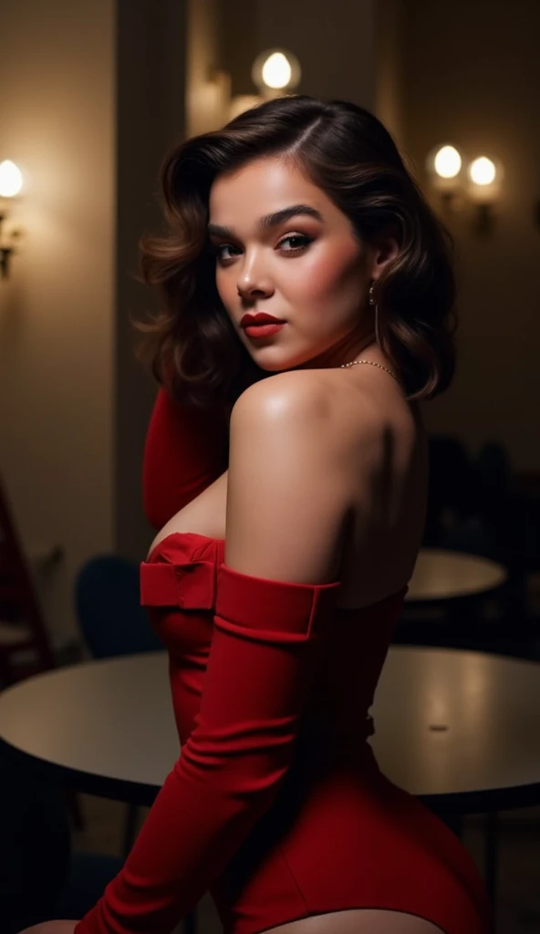 Mallory Malone's costume description is very detailed, Unique and interesting style. toppless,barechested,、A fitted black knee-length skirt with red accents creates a striking visual contrast. The addition of a black heel with ankle strap is、Adds a classy touch to the look. Apart from clothes, Vintage 1950s Bob Hairstyles、Adds a retro and timeless element to Mallory Malone's style. This type of hairstyle is、Known for its neat and short appearance, Typically、Jaw length with both ends turned inward. This hairstyle selection is、Add a vintage touch to the look、Complements Mallory's overall style. Makeup also plays an important role in the appearance of Mallory Malone. Although there are no specific details about makeup mentioned in the description, It is possible to imagine that she may be rocking a 1950s-inspired look.Happy,I see underwear,taking off shirt,Chest exposed,toppless,