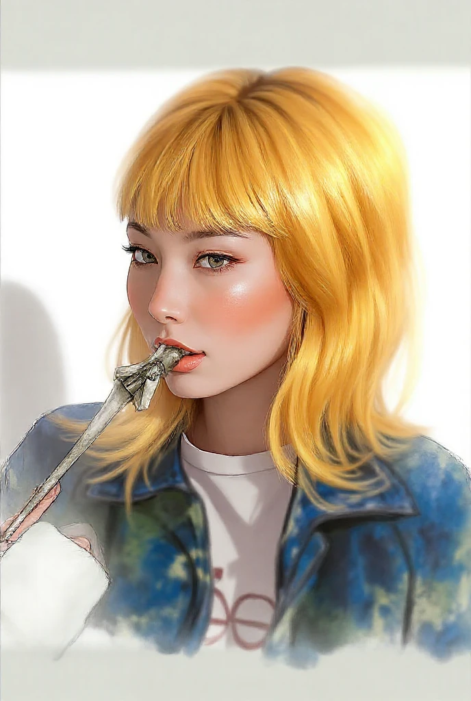 (highest quality,Super detailed,Physically Based Rendering:1.2), (RAW, Realistic, Photorealistic:1.37), (Acutance:0.85),Portraiture,Beautiful young woman with Delicate facial features,Soft lighting, ((Playfully licking finger with tongue, Gently placing a finger in the mouth)), (Close-up shot of sensual lips),Cheeks turn slightly red,A gentle and captivating gaze, cute BabyLike finger . Studio gray background, Light Particles, many blurred colorful Lights (dazzling bokeH) . BREAK . (((NOGIZAKA face variations))) Extremely Detailed very KAWAII face variations, elaborate detailed Eyes with (sparkling highlights:1.2), (Voluminous long eyelashes:0.9)、Glossy RED Lips with beautiful details, uettish tongue, Rosy cheeks, Radiant PearlSkin with clear transparency, (Natural:0.7) Detailed FlawlessSkin with glowing DowneyHair . { (Dynamic LifeLike expressions) | :d) }, (large eyes:-1) . mouth_hold, ((Unusual hair color)),