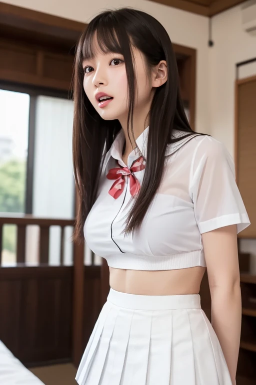 ((((((16 years old))))))、Aya Ueto : 1.4、(((A charming face)))、Young face、(((beautiful girl)))、(((A beautiful woman)))、Beautiful woman、Cute woman、((Innocent face))、((Ultra-detailed face))、((Detailed lips))、((Detailed eyes))、((double eyelid))、(((Beautiful Face)))、(((Beautiful, well-shaped eyes)))、(((Beautiful, well-shaped lips)))、Very Short Hair、ponytail、Pixie cut、BREAK、((((((Wearing school uniform))))))、blazer、((Dress shirt))、Pleated skirt、(((Red ribbon)))、BREAK、8 heads、(((slender)))、(((Slim body)))、(((Thin body)))、(((Slim woman)))、((Flat Chest:1.4))、BREAK、Photographic quality、Natural light、(フォトRealistic:1.4)、(Highest quality:1.2)、(Ultra-high resolution:1.2)、8K、RAW Photos、Realistic、High Detail、Film Grain、Detail Skin、Symmetrical、Delicate skin、Real human skin、pores、Super detailed、Detailed、(masterpiece : 1.2)、Thin face、Sharp Face、Small Face、Small face、Narrow shoulders、Small shoulders、Small shoulders幅、Slim shoulders、Narrow shoulders幅、Beautiful Japanese Woman、Beautiful Korean Woman、Slim womanモデル、Young Gravure Idol、Realistic young gravure idol、Young Sensual Gravure Idol、Young Pretty Gravure Idol、Japanese Model、Young Gravure Idol、((From the knee up))、(arms behind back:1.0)