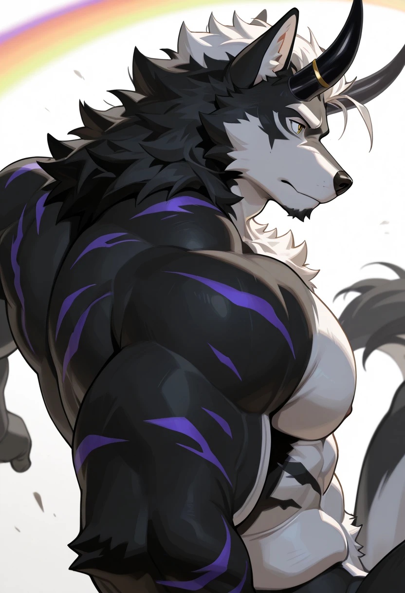 (Fenrir)furry,solo,Muscular,Nude body,incrible background,dyed smiley face,Attractive sight,(maximum detail,Backlit,4K)