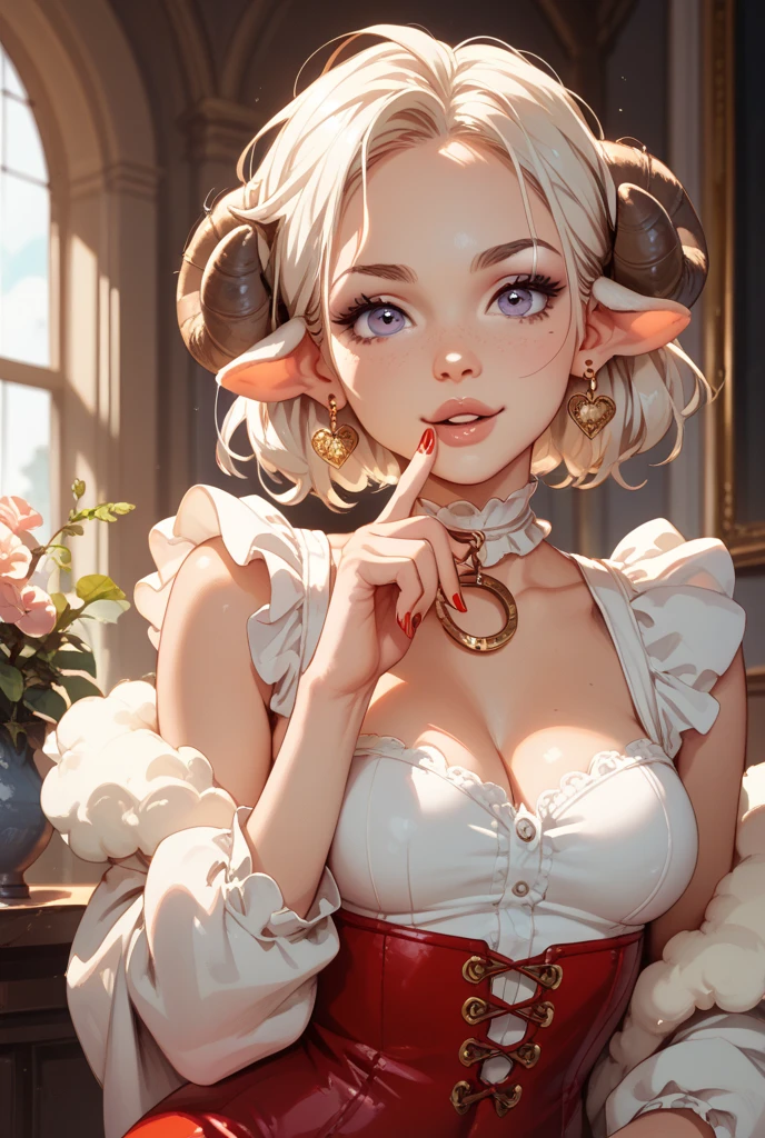 detailed face, detailed eyes, detailed hands, elf woman, full body,,masterpiece, highest quality, so beautiful、up to date、Orange Hair, short hair, (Yellow Eyes)、((Fearless smile))、Adult woman in white dress、Face close-up、bullish expression、(Evil Smile)、sexy pose、Finger Heart sexy pose,elf woman