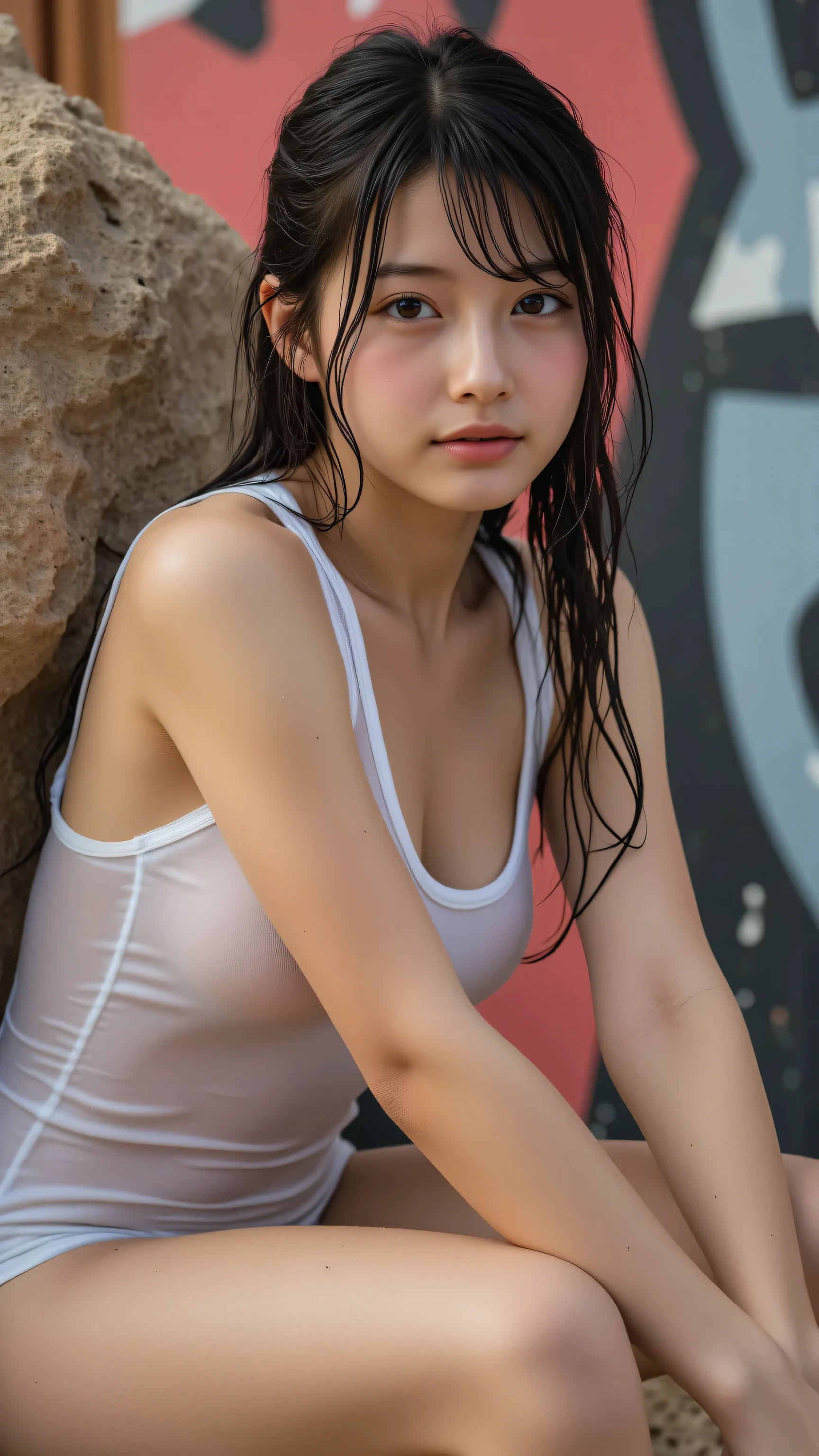 8K、Raw photography、(highlydetailed skin:1.2)、(Exposed back)、(exposed shoulder)、(top-down view:1.5)、((Very cute woman in sexy volleyball uniform))、a picture、​masterpiece、top-quality、fundo cinza escuro、One girl with gorgeous light brown hair、Beautiful woman with big buttocks full soft breasts and white skin、dress room、Shower room、 Poses variadas、full-body view、(huge-breasted:1.4)、hyperdetailed face、A detailed eye、((No closeup))、((She's wet))。