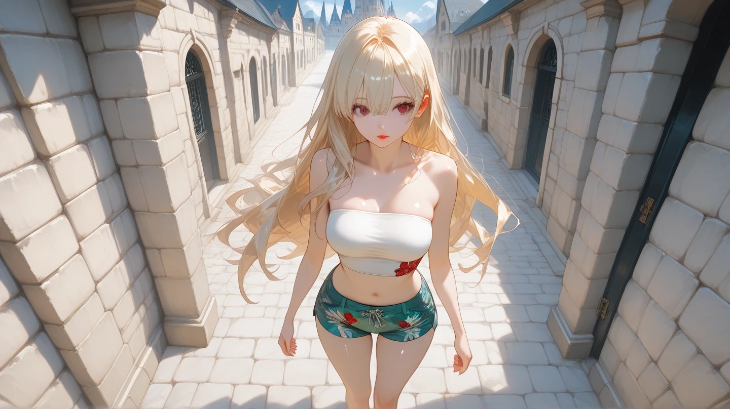 fullnude、Girls in a courtyard, cute bow, (pubic hair), shy small smile,  (FLATCHESTED:1.3)、flat chest, superflat chest, (one embarrassed girl naked: 1.3), (fully clothed girl holding naked girl:1.3), one embarrassed girl naked and second girl in sundress,  zero breast size, blunt bangs, red-haired girl with two long braids and the second girl is blonde with two ponytails, Shiny hair, Delicate beautiful face, White skin, Beautiful cloud, Dusk sky,  rural girl, sundress