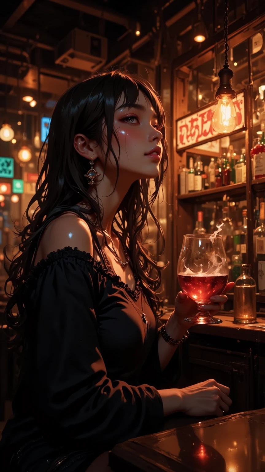 professional cinematic photo of a girl wandering in a medieval tavern, smiling, detailed face, ultimate shadow depth, f/45 aperture, complex busy setting, complex shadows and lighting, luminism, ultra bioluminescence, god rays, warm colors, high contrast, high focus, best Form shadows, best Shadow receiving bounced light, best Core shadows, best Cast shadows, best Occlusion shadows, ultra intricate shadow-light play,