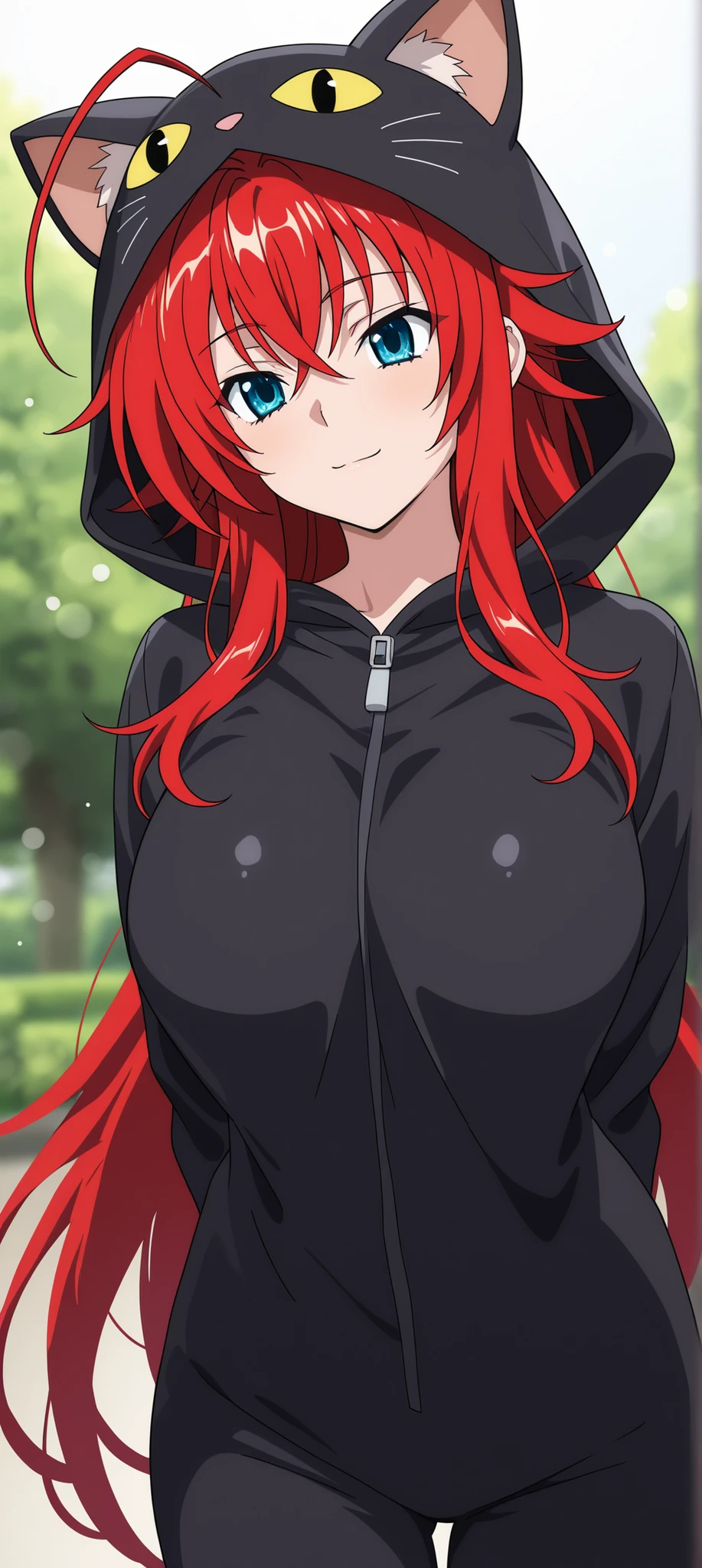 Anime style illustrations, One Girl, alone, Modern vampires, Redhead, Long Hair, Open Hair, Red eyes, An innocent smile, (teeth:1.3), Redhead, Red and black outfit, Scary background,(Bare Chest:1.5), (Little:1.1), Browsing Caution, (Shaven:1.3)