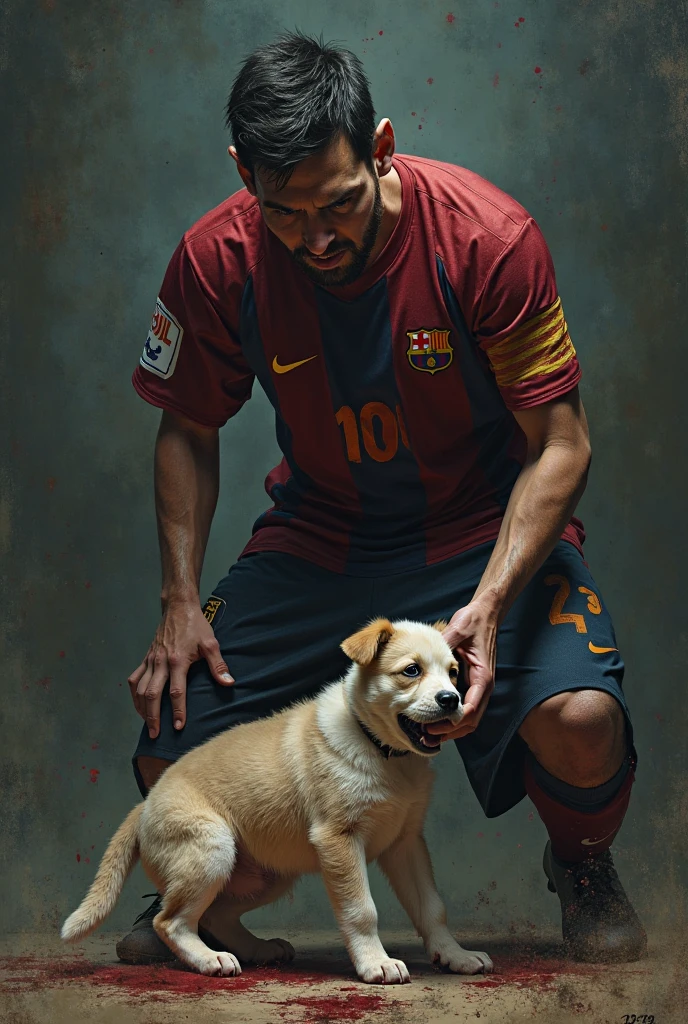 On the soccer field, playing ball, brown toy poodle, small dog, small puppy, sad, faceless, dropped corners of mouth, standing posture, 8k, professional photo, delicate, clear, sunny, light leak, masterpiece, ((cute))), (realistic))))