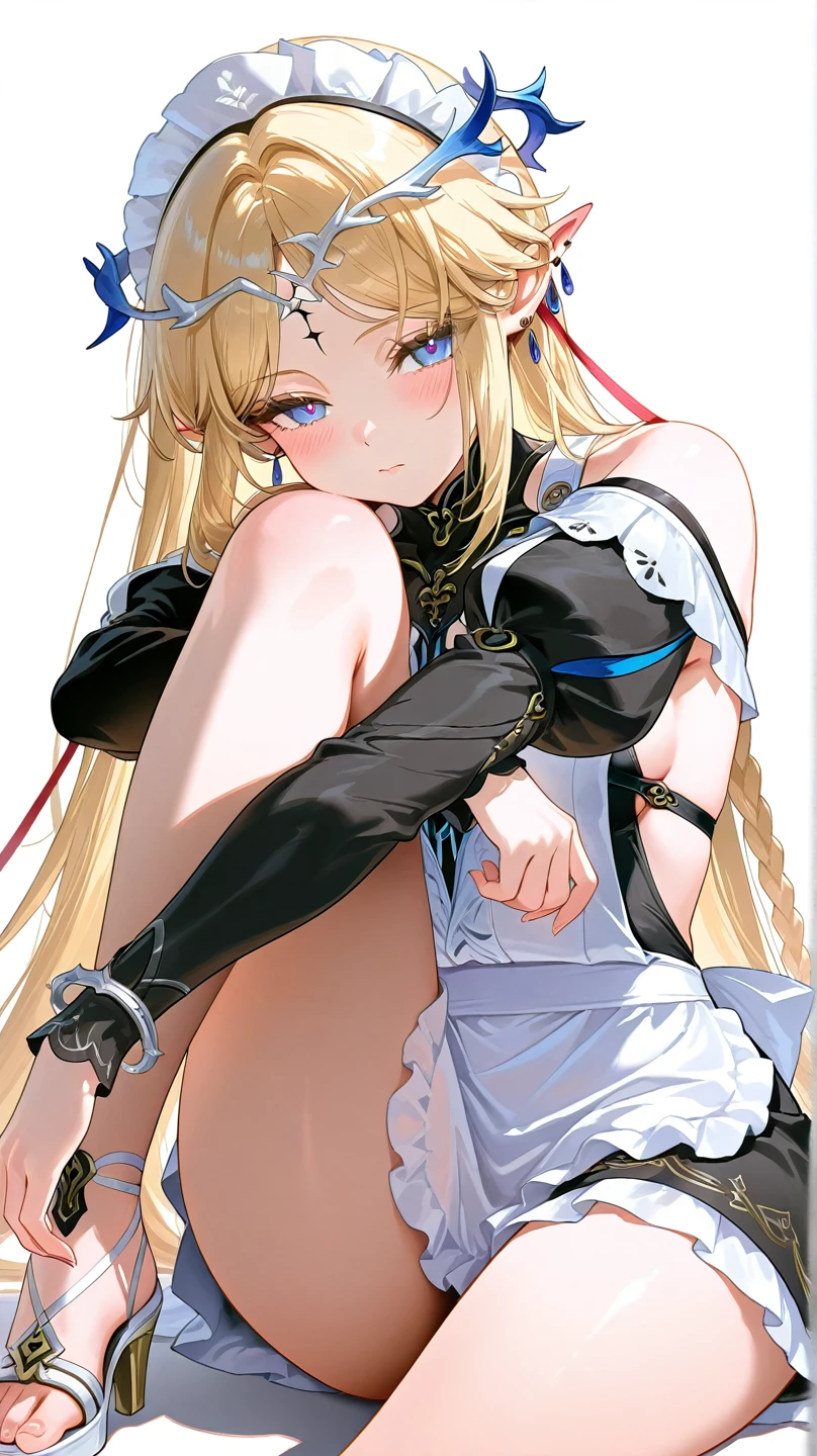 1 female,blonde,12 years old ,((Anxious expression)),Beautiful breasts,(((Sexy magical girl white and blue high-leg bodysuit)))(())(((Blushing、Surprised expression)),((())),((( Portraiture))),blue eyes,(((The bangs are uniform)))()street,crowd(Magical Girl Hair Ornament)、(Cum in pussy:1.3)