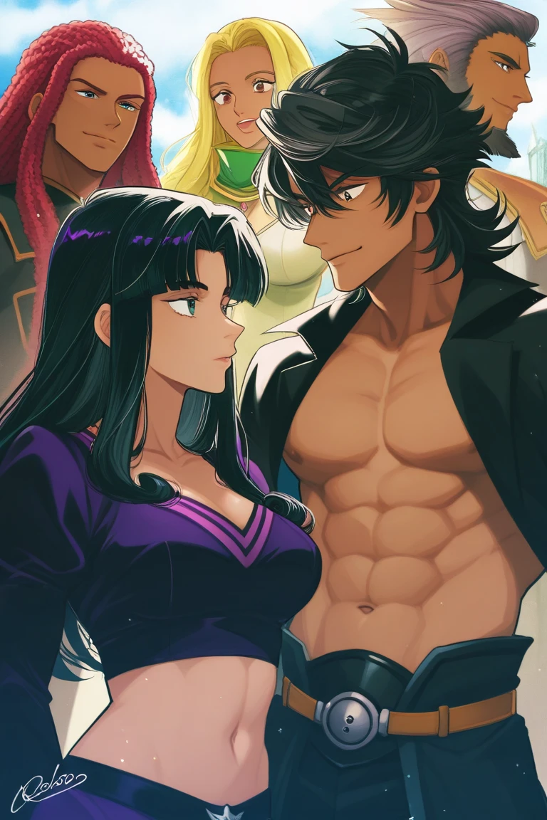 masterpiece, best quality,gender transformation, mtf, sequence, full body, standing,  white background,  morrigan aensland, mature male, mature female, breast expansion,  black hair