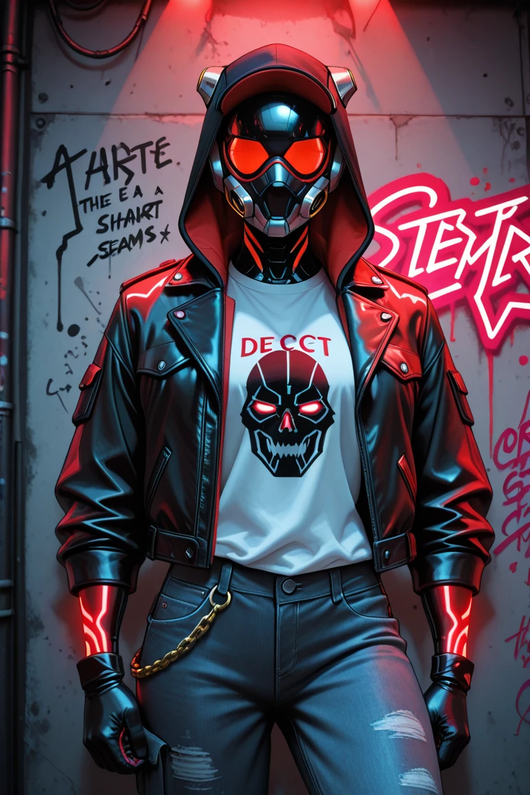 1man, black man, bucket hat, tech hear, jacket, red glasses, mask