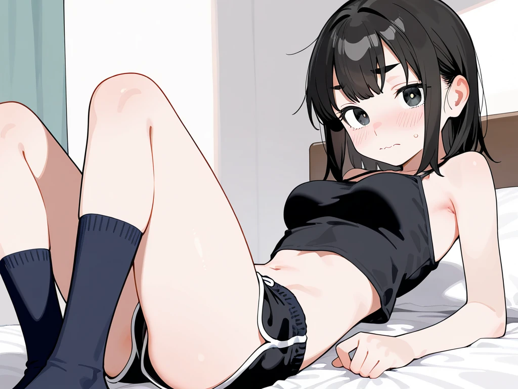 high quality、最high quality、All limbs、Ultra - High resolution、full finger、Slender beauty、smile、Wearing a shiny school swimsuit、shiny skin、black knee highs、Bedroom、Dramatic sentences, break, NSFW, ( , sex:1.( gang rape:1.6)um in pussy:), pusillow, No coron, throw, Raise the hand, bangs, (( on body:1.3))