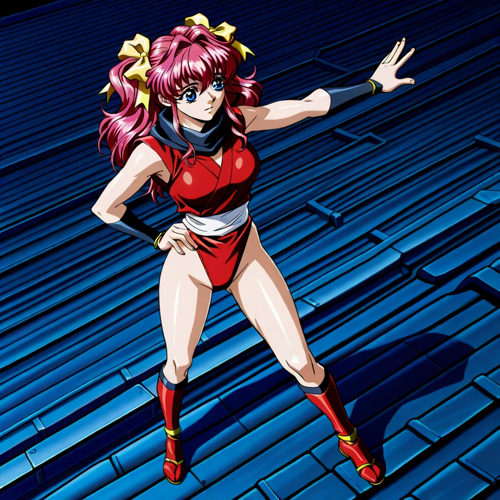 (((pink strapless wrestling outfit))), (masterpiece, , 4K, Best Quality, Anime style: 1.9,, Adult Woman, ultra detailed face, (cloud background, wrestling), Drawing lines, high resolution, Anime, lacus4), 1girl, Solo, curvy figure, Long hair, 鎖骨, scapular, (Detailed wide hair bangs, Hair Ornament, Detailed reddish-pink hair, golden crest), cleavage, large hands, (pro female wrestler). (Big blue eyes, shiny eyes), ((female wrestler, little biceps, slender body, broad shoulders, closed fists, closed mouth)), ((perfect proportions, medium breasts, cleavage, long belly)), (((pink wrestling outfit))),( looking at the viewer, happy),