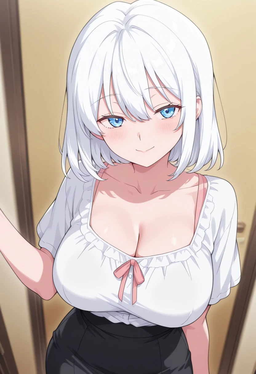 (((masterpiece))),fuyumi itadori, Anime girl characters, 1girl, solo, looking at viewer, medium hair, white hair,blue eyes, cleavage, closed mouth, collarbone,Naked, tall girl, horny, big ass, beautiful face,Charming, anime visual of a cute girl, screenshot from the anime film, & her expression is solemn, ahegao face, in the anime film, in an anime, anime visual of a young woman, she has a cute expressive face, still from anime, perfect breasts, she is tall, All bodies visible, ahegao face, the face is ahegao, she is horny, A perverted face, she so perverted, she smile so perverted, hd picture, 4k quality, details of the face is so good, bigger brests,