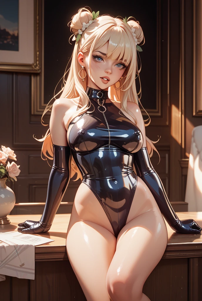 masterpiece, best quality, shadows, perfect hands, perfect legs, perfect anatomy, pretty face, mature features, 1 girl, 21 years old, MILF, succubus woman, succubus sexy dress, black lips, white long hair, thighs, ass, breast, seductive, spicy, posing, cinematography lights, dark naughty room background,