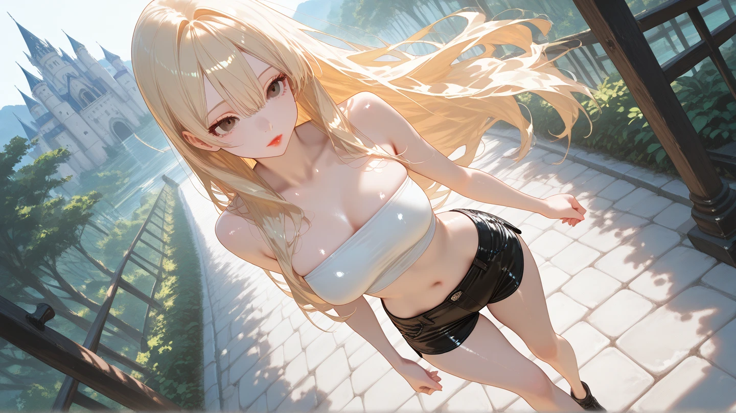 ((highest quality、High resolution、8K、masterpiece:1.3))、dynamic angle、wallpaper、1 girl、unparalleled beauty、ultimate beauty、super detailed face、delicate eyes、smile、sexy look、Depth of the bounds written、light particles、side light、((blonde、フルnude、nude、Completely naked))、(((Looks embarrassed、Displaying lewd behavior in a crowded public place、inviting sex、sexually seducing、sit and spread your legs、Pussy spread、expression of ecstasy)))、love juice、perfect body、beautiful breasts、tits、Thighhighs、thighs、slim、slender