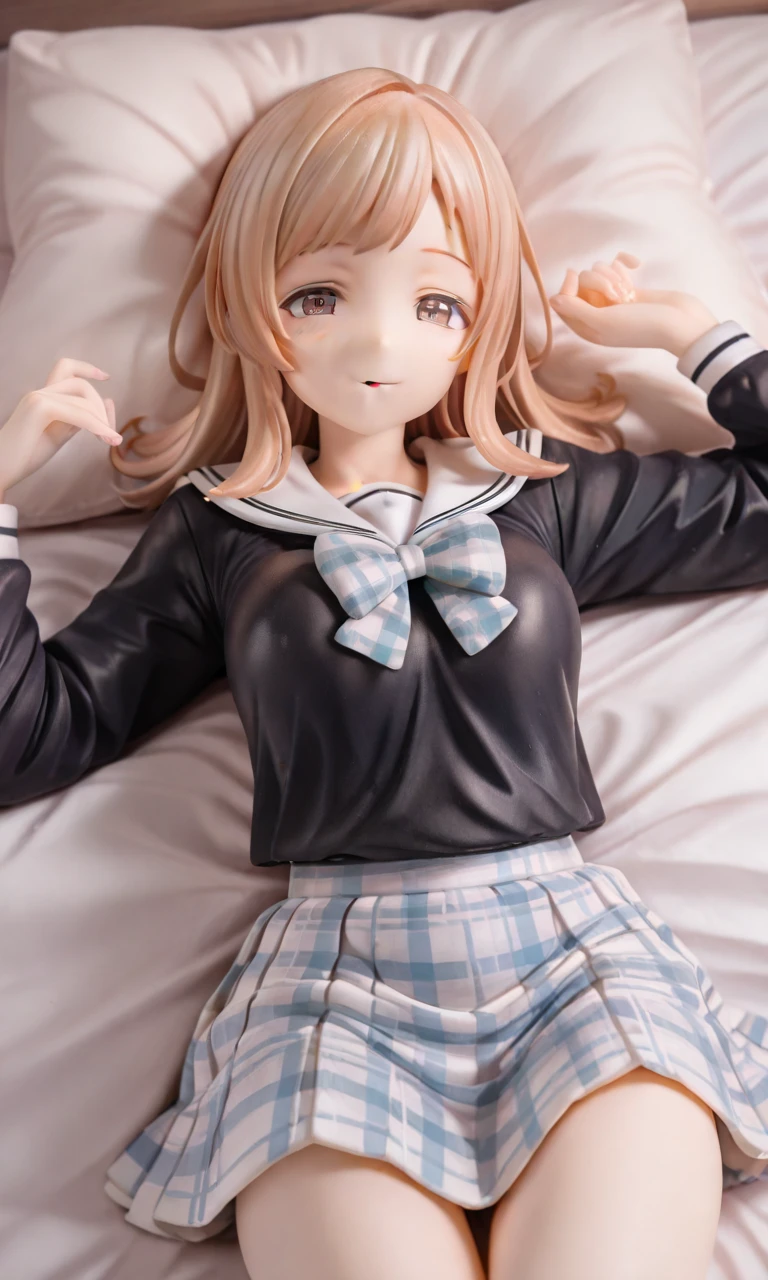 10 year old 、Cute girl、Primary school students、1 Girl, Highest quality, Surprisingly complex, Round eyes, Happy, :D, Mid-chest,Lying in bed、