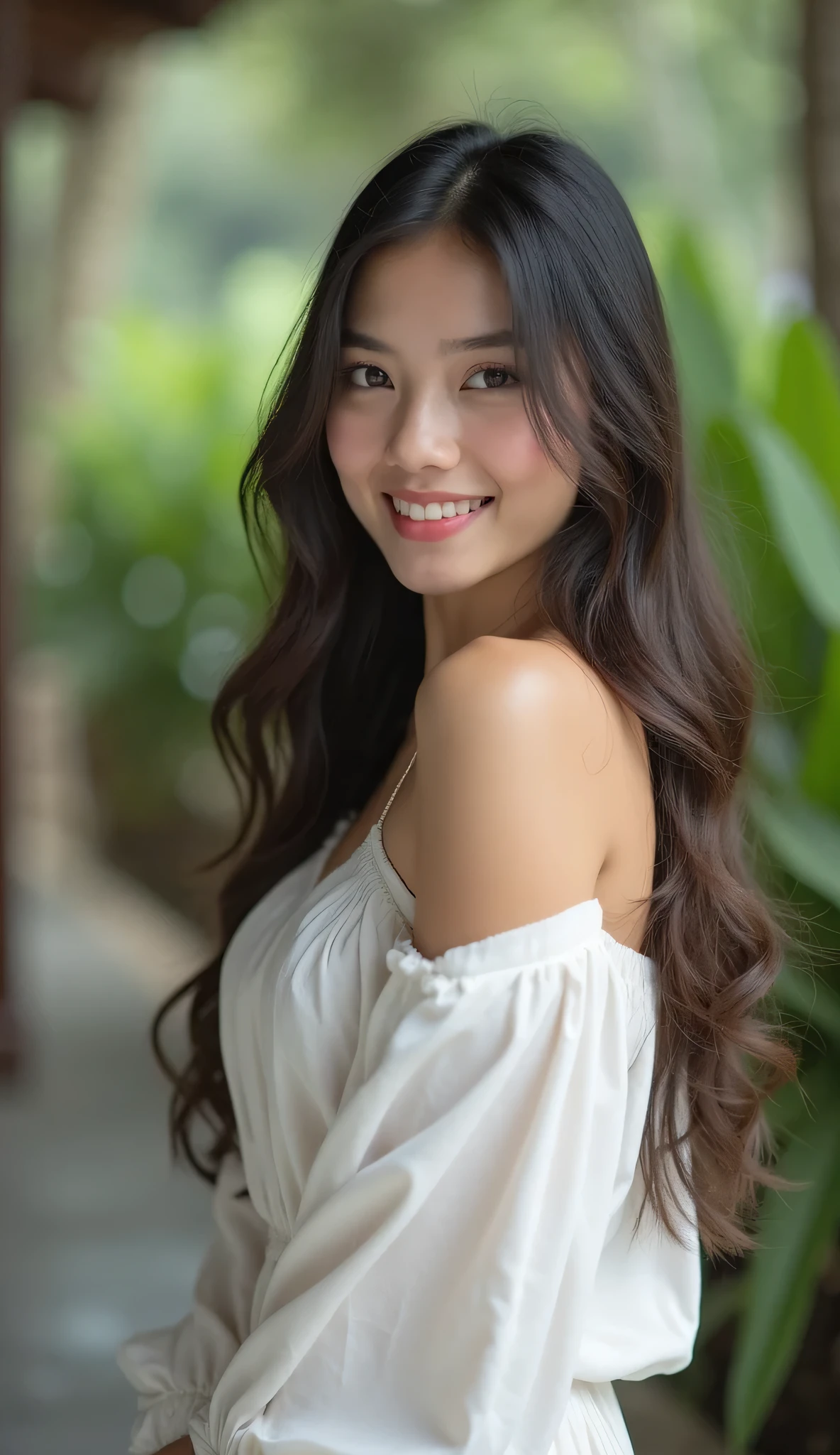 (POV Breast Grab), looking at camera, front view, long hair, layered hair, bangs, (detailed face), at cafe, tempting pose, potrait body, mouth closed, smiling, black eyes, 1 girl, 20yo,Young female,Beautiful Finger,Beautiful long legs,Beautiful body, Beautiful Nose,Beautiful character design, perfect eyes, perfect face,expressive eyes,perfect balance, (looking at viewer), official art,extremely detailed CG unity 8k wallpaper, perfect lighting,Colorful, Bright_Front_face_Lighting,White skin, (masterpiece:1.0),(best_quality:1.0), ultra high res,4K,ultra-detailed, photography, 8K, HDR, highres, absurdres:1.2, Kodak portra 400, film grain, bokeh:1.2, lens flare, (vibrant_color:1.2),professional photograph, (Beautiful,huge_Breasts:1.4), (beautiful_face:1.5),(narrow_waist)