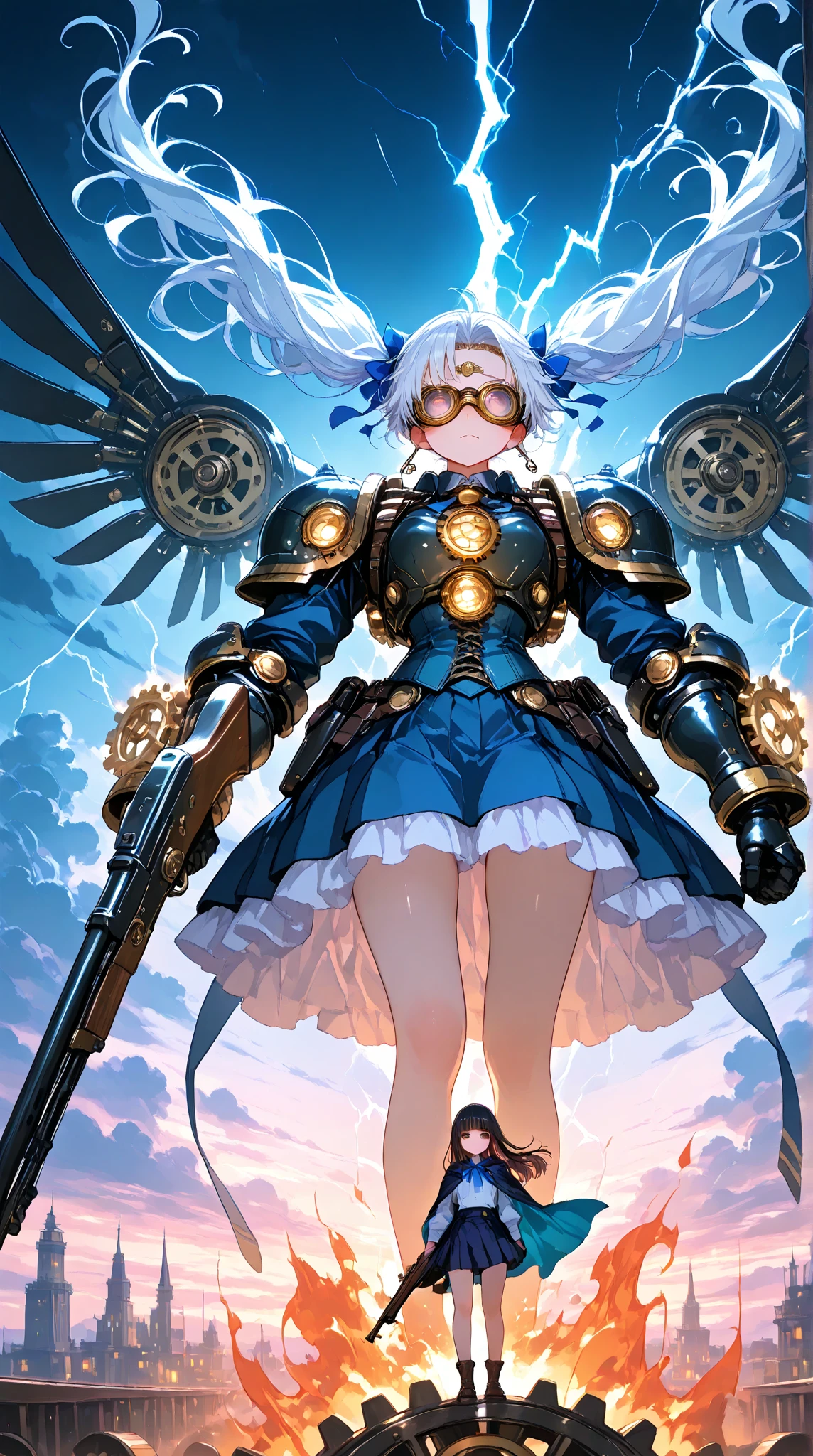 A fantz monster design, Cute robot in a cake shop [style-rustmagic]，female robot，Maid robot，Half-human, Cyborgs，Working in a cake shop，tray， (((Light blue and yellow heterochromic eyes))), Perfect lips and a half-open mouth, The girl floats in the void of the star cloud, Tied to a cable around her waist, {Extremely detailed 16k CG unit wallpaper}, Expansive landscape photography, (down view，Focus on the characters and the wide open space), (Broaden your horizons), (high-angle shot) , (high light: 1.5), (Low light: 1.2), (Warm light source: 1.7), Complex details, (Iridescent colors: 1.8), (Bright lighting), (Atmospheric lighting), Dreamy, Aesthetic,