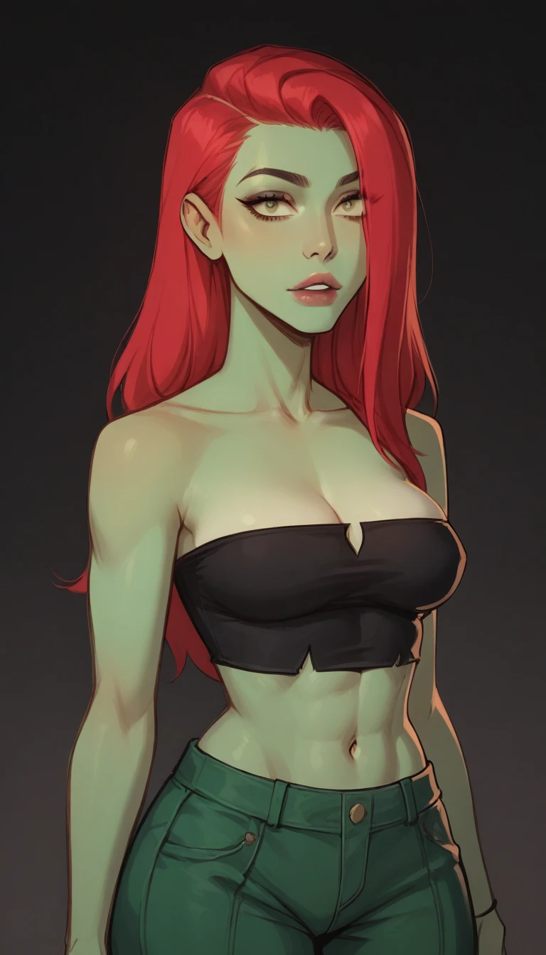 Gamora has large breasts and is wearing her bikinis