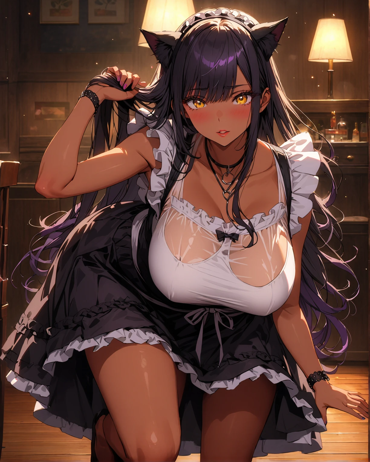 teens girl,the maid outfit,dual horsetail,show legs,Ultra HD 8K,Hyper-detailing,Large breasts,solo person,vibrant with colors,perfect bodies,Two legs,two hands