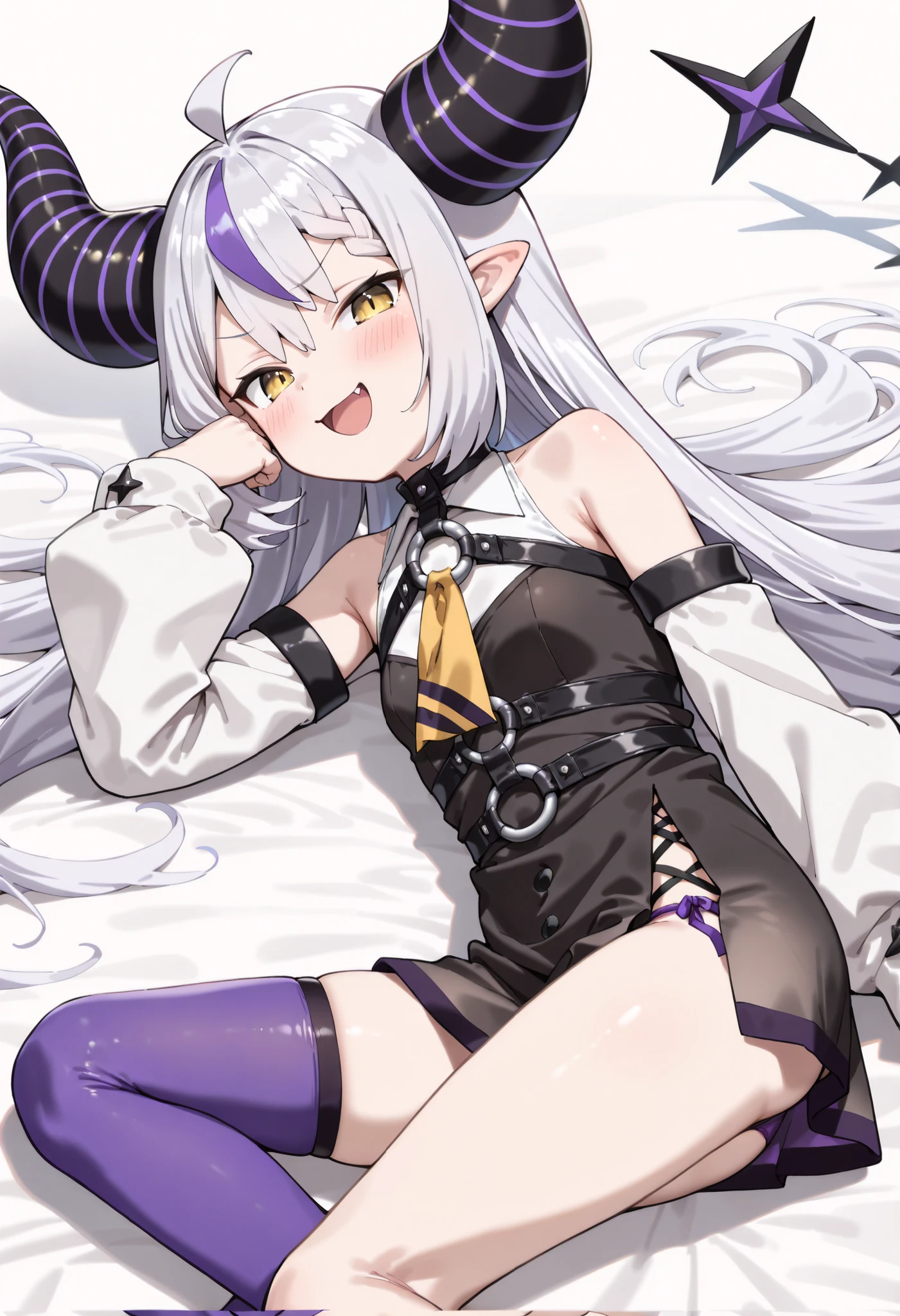 NSFW,Hololive,Laplace Darkness,long hair,Small breasts,Pink maid outfit,Off the shoulder,cropped,Micro Mini Skirt,Embarrassed,blush,In heat,A wistful look,I feel pleasure,(Perfect hands),(Perfect Anatomy),(masterpiece),(highest quality),maid Cafe,Scrounge,Leg spread