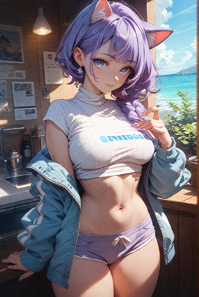 purple hair, fully naked, porn, nude, anime girl squatting